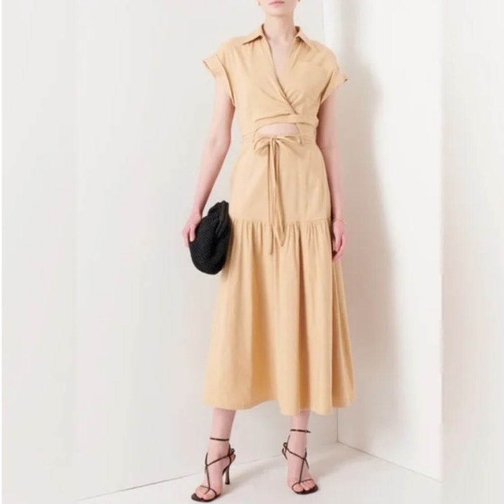 Derek Lam 10 Crosby Charlene Cut-Out Poplin Midi Dress in Almond Size 00 or XXS